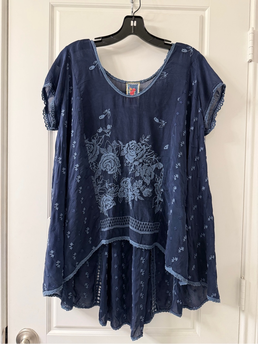Johnny Was| Oversized Boho Semi Sheer Embroidered Flowy Floral Tunic Top| Sz XS